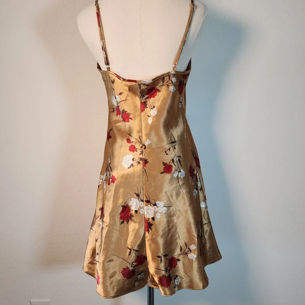 Private Luxuries Gold Floral Lace Trim Slip Dress -‎ Women's Size M